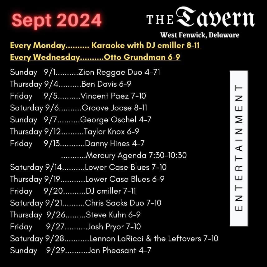 september entertainment at the tavern